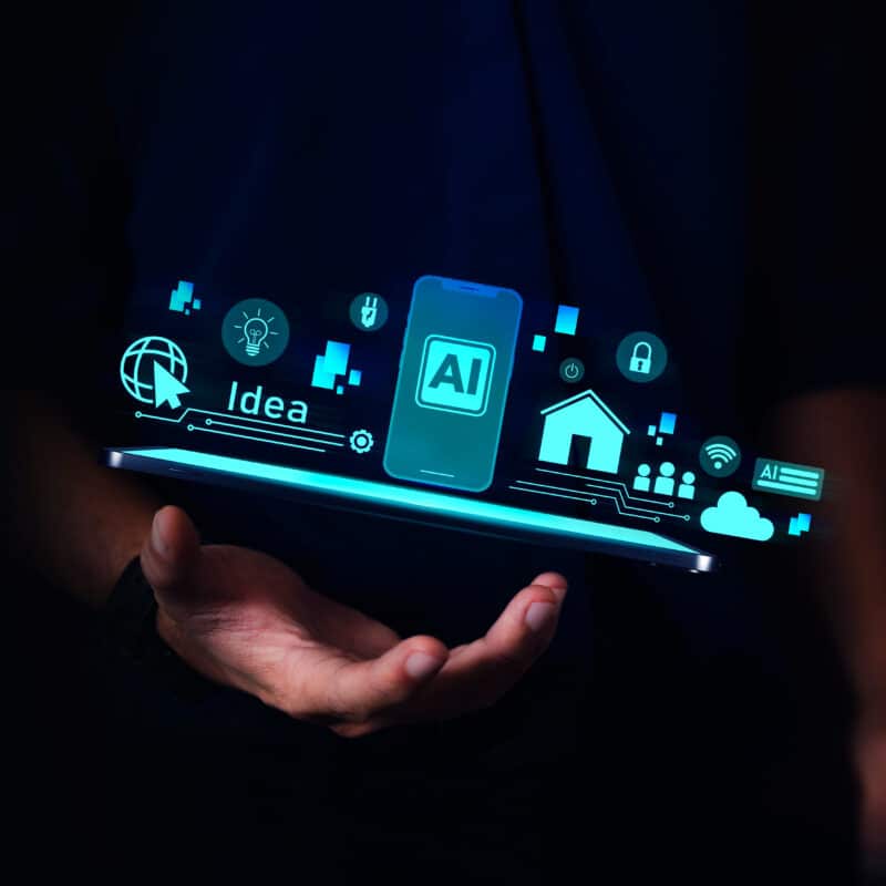 Smart home system and Artificial Intelligence concept. hologram