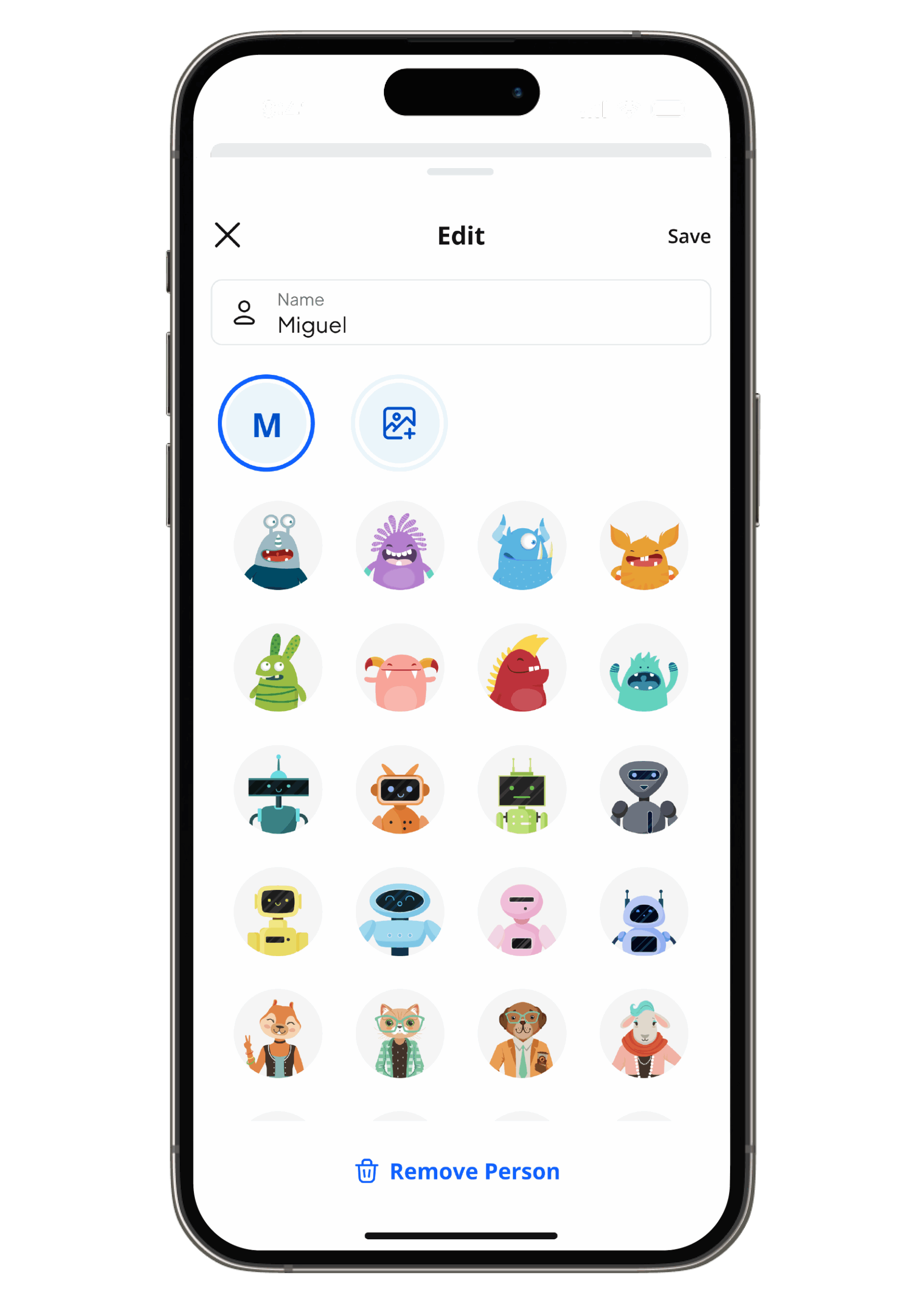 Smart phone image of CommandIQ features emojis for customization