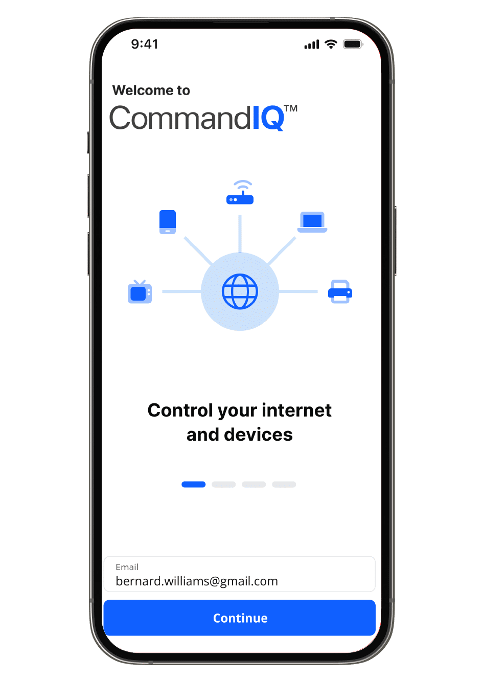CommandIQ app on homepage log in page image on smart phone