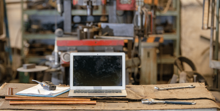 Laptop in workshed