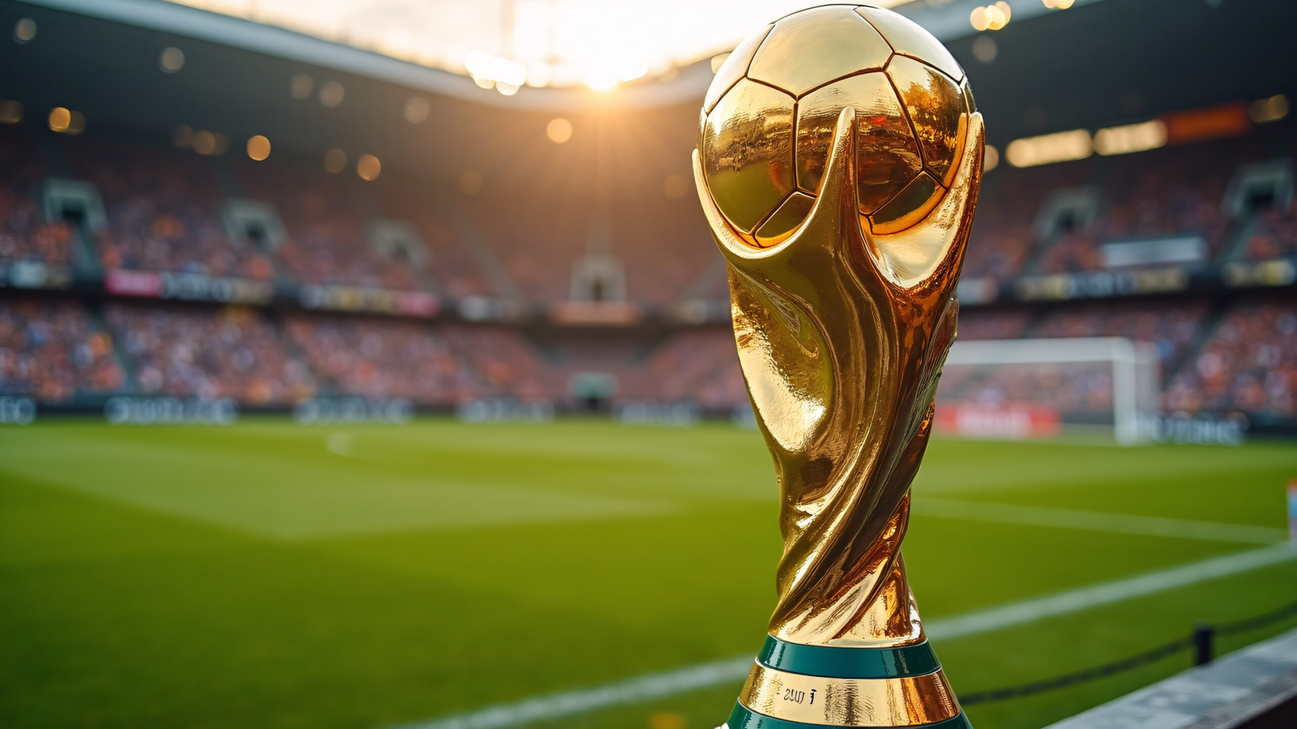 World Cup trophy on the soccer field