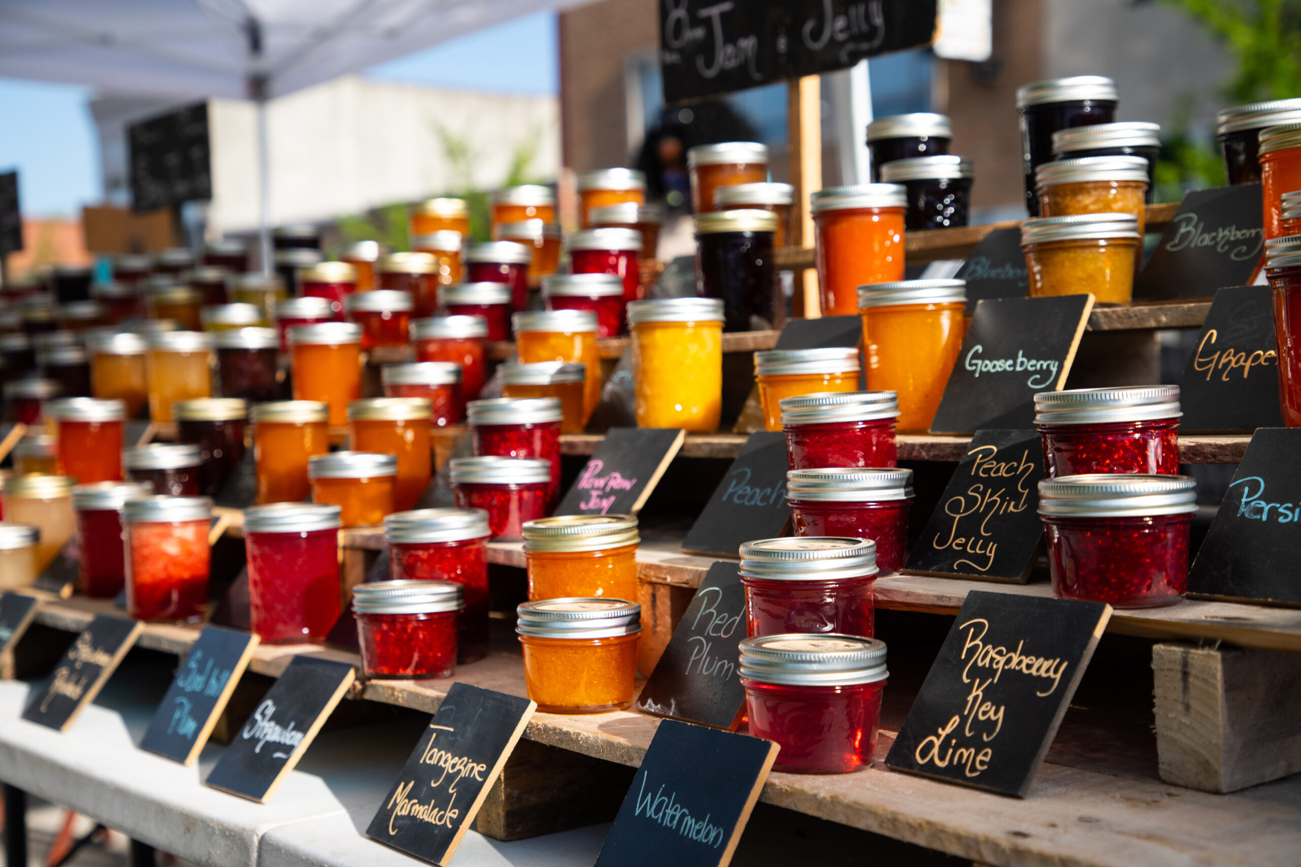 Locally made jams and preserves for sale at the Farmers' Market