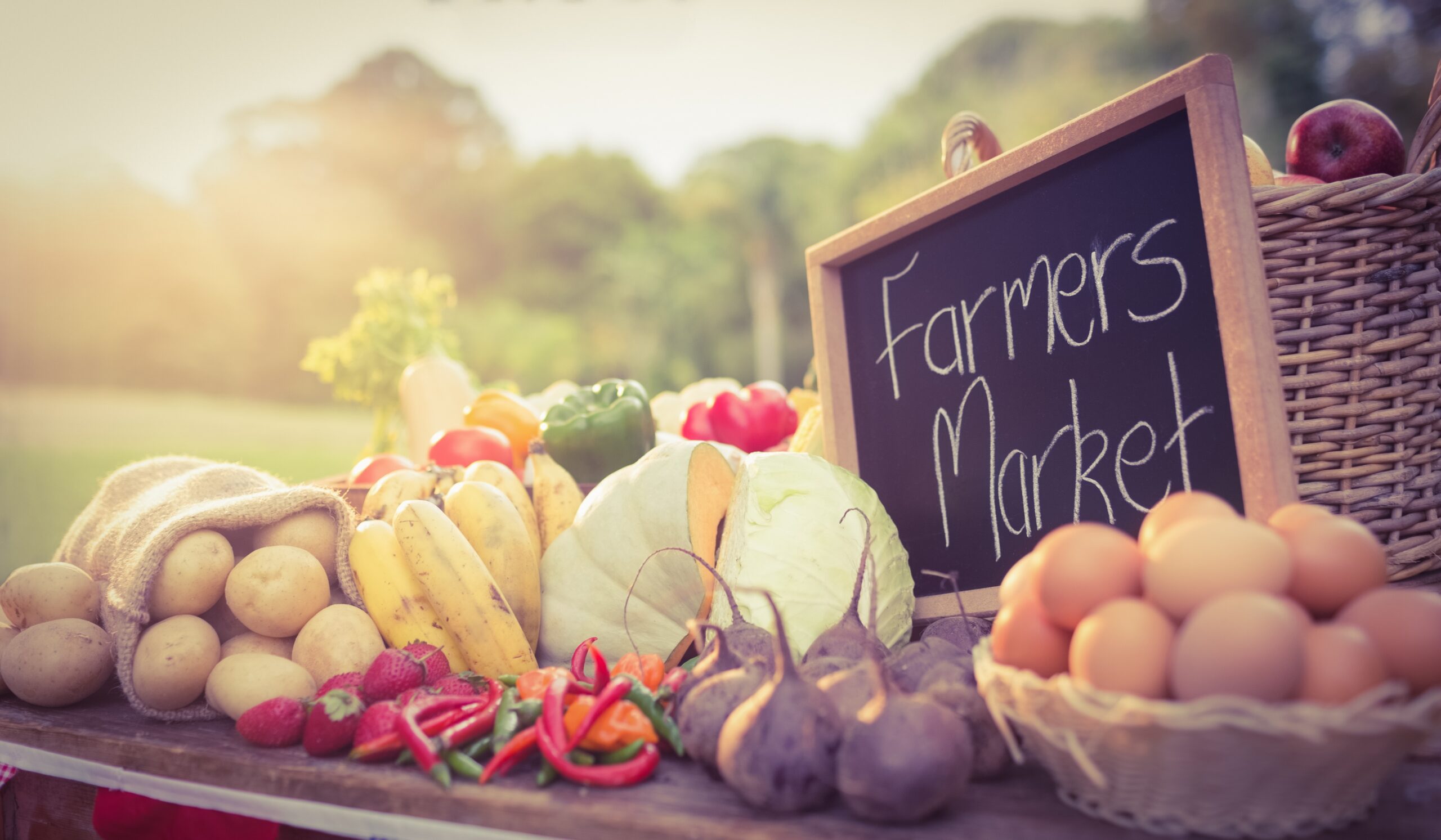 Table of locally grown vegetables at the Farmers' Market
